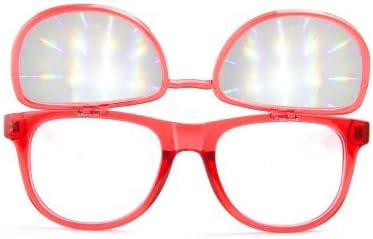 Flip Diffraction Glasses - High Quality Effect - Rave Accessories - Transparent Red by Eye Love Shadez