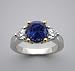 Unique Three Stone Ring Platinum And 18k Yellow Gold Sapphire & Diamond Ring
