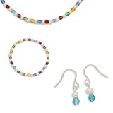 Children's Multicolor Glass and Cultured Freshwater Pearl Stretch Bracelet and Necklace with Earrings