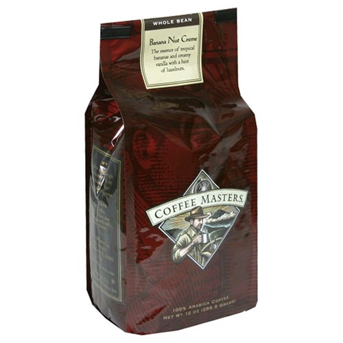 Coffee Masters Flavored Coffee, Banana Nut Creme, Whole Bean, 12-Ounce Valve Bag, (Pack of 4)