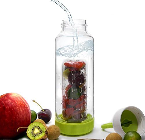 Infuser Water Bottle by SunnyTrip - High Quality Glass Sport Cup - Leak Proof -16oz - The most lovely and handy bottle on the market