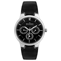 Skagen Men's Chronograph Black Dial Watch and Black Leather Watch #331LSLB