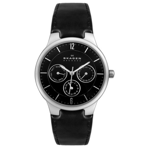 Skagen Men's Chronograph Black Dial Watch and Black Leather Watch #331LSLB