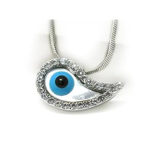 White Gold Plated Crystal Evil Eye Pendant Necklace