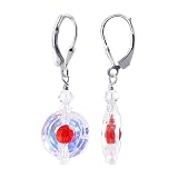 MadewithSwarovskiElements®12mmClearABandDonutwithRedCrystalonCenter.925SterlingSilverLeverbackDangleEarrings