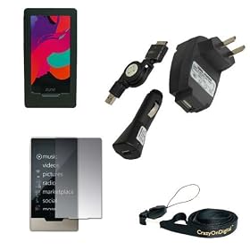 Zune HD 16GB 32GB Accessories. Premium Accessory Kit for Zune HD: Skin Case + USB Car Auto Charger + USB Wall Home Travel Charger + Highspeed USB Retractable Cable + Screen Protector + Crazyondigital Neck String