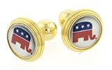 JJ Weston gold plated cufflinks with a republican elephant image with presentation box. Made in the USA