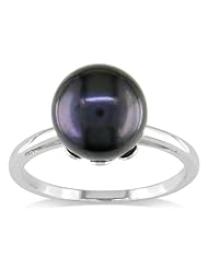 14k White Gold 10-10.5mm Black Freshwater Cultured Pearl Solitaire Ring, Size 9