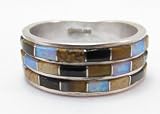 Sterling Silver Southwestern Onyx, Opal and Dinosaur Bone Ring