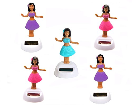 Solar Toy 2 Pink 2 Purple 1 Blue Hawaiian Dancing ALOHA Luau Hula Girl