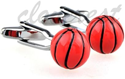 Silver Clover Men's Red Basketball Shape Cufflinks, Shirt Cuff Buttons