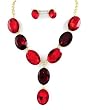 Red Glass Oval Necklace and Earrings Set Fashion Jewelry