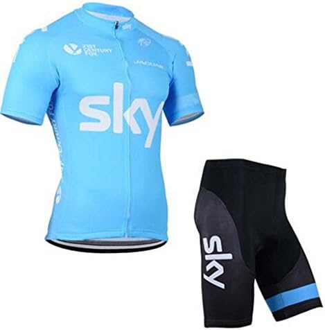 Mens Breathable Pro Cycling Team Bicycling Jerseys and Cycling Shorts Kit M Sky Blue