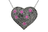 1 1/5 Carat Black Diamond and Pink Sapphire 14K White Gold Heart Pendant w/Chain