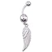 Vktech 3D Feathers Wing Pendant Woman Belly Button Ring Jewelry Silver