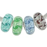 4 Murano Beads with Solid Sterling Silver Core for European Charm Bracelet