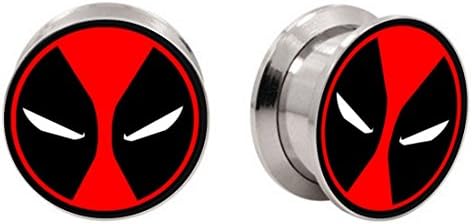 bOdfx Exclusive Ear Stretching Plugs. 1 Pair. Deadpool Logo Ear Gauges (00g Stainless)