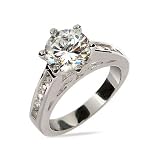 Eve's Addiction Radiant Sterling Silver CZ Engagement Ring