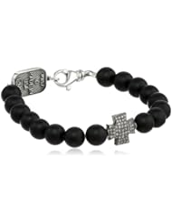 King Baby 8mm Onyx Bead Pave Diamond Cross Bracelet, 7.5"