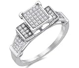Diamond Engagement Ring Micro Pave 10k White Gold Bridal (1/5 Carat), Size 7