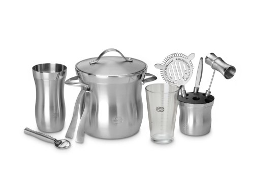 Calphalon Barware 10 Pc Set - Ice Bucket w/ tongs, 6 Pc Tool Set, 16 oz. Glass, 28 oz. Boston Shaker