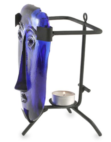 Glass candleholder Deep Turquoise Crystal