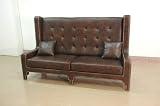 Old World Style Brown Leather Sofa
