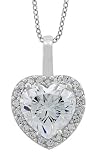 Platinum Plated Sterling Silver Large White Heart-Shaped Cubic Zirconia Pendant, 16+2 Extender