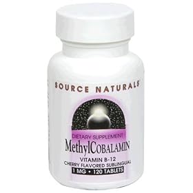Source Naturals MethylCobalamin Vitamin B-12, Cherry Flavored Sublingual,  1mg, 120 Tablets (Pack of 2)