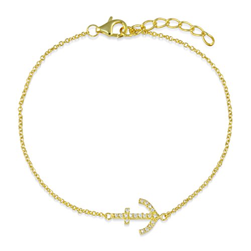 18K Gold Over Sterling Silver CZ Anchor Bracelet