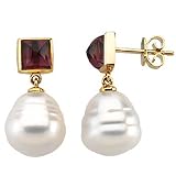14K Yellow or White Gold Paspaley South Sea Cultured Pearl and Garnet Earrings - Various Sizes