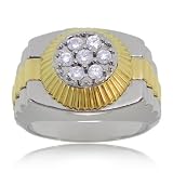 14K Two Tone Gold Men's Watch Band Ring W Diamonds
