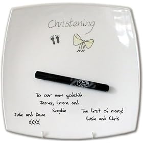 Christening Square Plate Silver/Cream