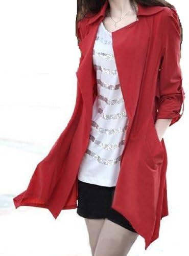 Casual Long-sleeve Trench Overcoat Red Size L