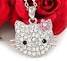 Cute Pink Flower Crystal Kitty Charm Necklace Silver Tone