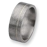 Sterling Silver Inlay Flat Satin Titanium Ring (8.0 mm) With Wood Box - Sizes 8.5-12