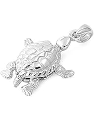 Sterling Silver Womens Cute Turtle Shell Pendant Unique Charm Pure 925 New 20mm with 1mm Snake Chain