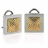 14K Solid Gold and Sterling Silver Cable Designer Square Earrings