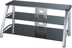 LSI Furniture Silver and Chrome TV Stand with Black Glass Shelves