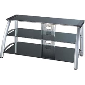 LSI Furniture Silver and Chrome TV Stand with Black Glass Shelves
