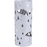 Songmics Metal Umbrella Stand Silver Gray Umbrella Holder Home Office Decor with Drip Tray and Hooks ULUC23S