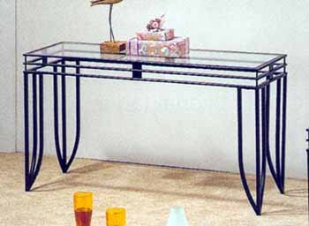 Contemporary Matrix Style Black Metal Console Sofa Table w/Glass Top