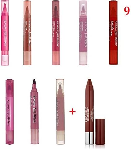 (Pack of 9) - MIX SET of Revlon Just Bitten Lipstain + Lip balm, 005 Passion/ 035 Forbidden/ 010 Twilight/ 020 Beloved/ 045 Gothic/ 070 Desire/ 065 Mystical/ 060 Instinct/ Adore