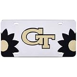 Georgia Tech Yellow Jackets Flower Power Silver Mirror License Plate