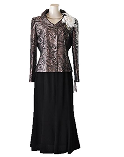 ノーブランド品 立体襟花柄ジャケットロングスカートスーツ カラーフォーマルスーツ ミセススーツ ウエストゴム入りスカート 457(AM1Y)