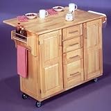 Home Styles Natural Wood 4 Drawer 2 Door Kitchen Cart with Breakfast Bar