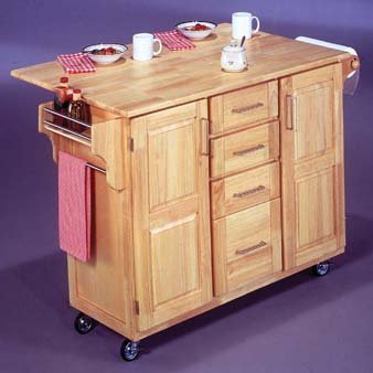 Home Styles Natural Wood 4 Drawer 2 Door Kitchen Cart with Breakfast Bar