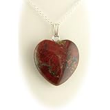 Jasper Heart Pendant 18 Inch Sterling Silver Cable Chain Necklace