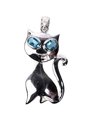 Sterling Silver Brooches Cat Aquamarine CZ Brooche
