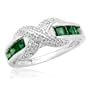 10k White Gold Created Emerald Band & Round Diamonds Center Overlap Ring, Size 5